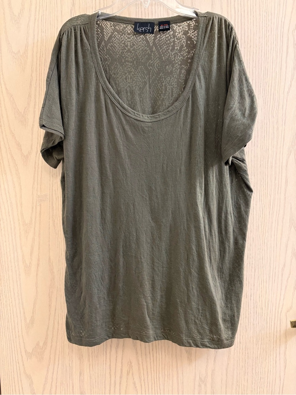 Kersh Olive Scoop Neck Burn-Out Print Printed Tee